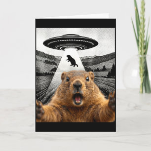 Cartão Selfie de Toupeira com Humor de OVNI Alien para Ho