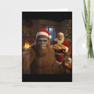 Cartão Selfie do Pé Grande com Papai Noel Natal Divertido