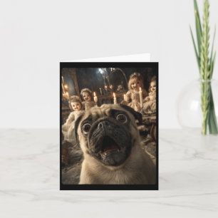 Cartão Selfie Engraçado de Pug Feminino Com Bonecas Assus