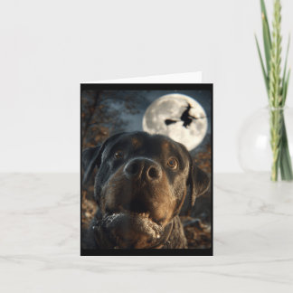 Cartão Selfie Engraçado de Rottweiler Lua Cheia Bruxa Voa
