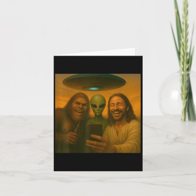 Cartão Selfie Pé-Grande Jesus Alien - Criptídeo Sasquas E (Frente)