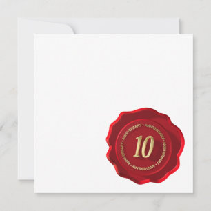 Cartão selo de cera vermelho de aniversário de 10 anos