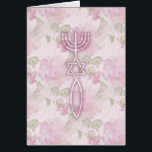 Cartão Selo messiânico floral<br><div class="desc">O selo messiânico,  no rosa em um fundo floral. O selo,  do século I,  é uma combinação de um Menorah,  um símbolo judaico antigo,  junto com o Ichthys,  um símbolo antigo da fé cristã e dos seguidores de Yeshua,  criando uma estrela de David na intersecção.</div>