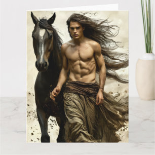 Cartão Selvagem & Livre - Homem Musculoso com Cavalo