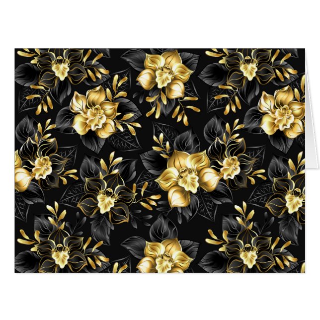 Cartão Sem costura com orquídeas de joalharia (Frente horizontal)