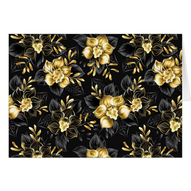 Cartão Sem costura com orquídeas de joalharia (Frente horizontal)