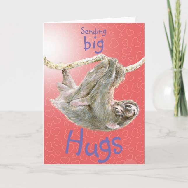 Cartão "Sending big hugs" Sloth mum and baby. Customize (Frente)