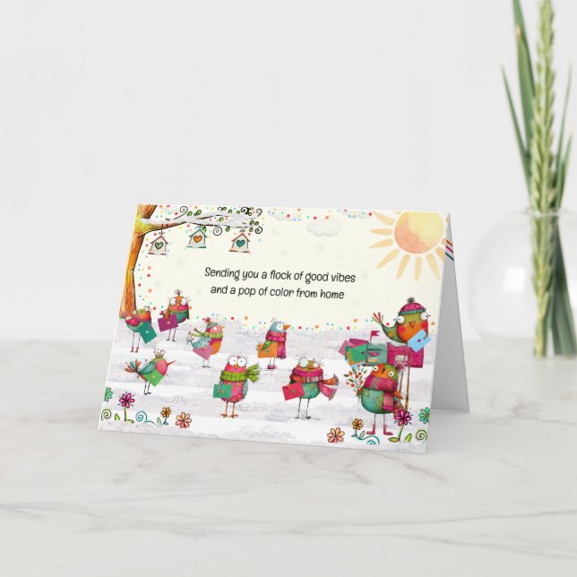 Cartão Sending You a Flock of Good Vibes, Neon Birds (Frente)