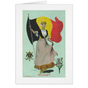 Cartão Senhora & bandeira belgas - 1900s adiantados