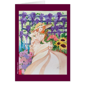 Cartão Senhora bonita do victorian em seu jardim