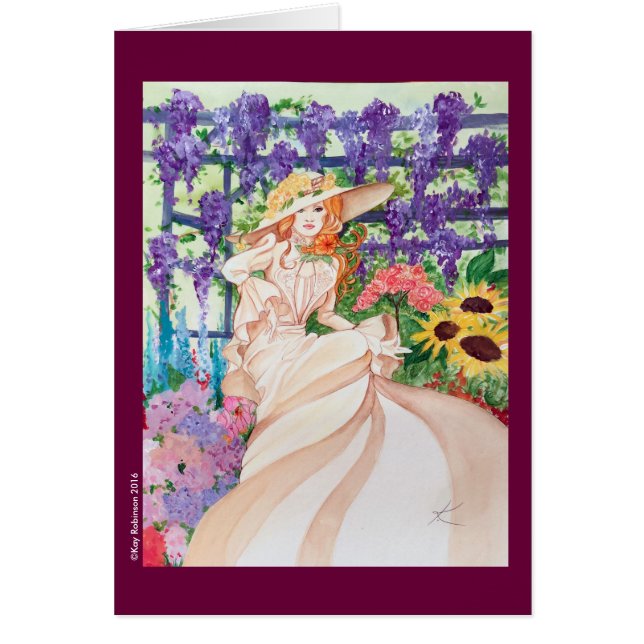 Cartão Senhora bonita do victorian em seu jardim (Frente)