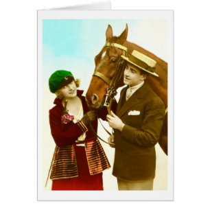 Cartão Senhora, cavalaria e cavalo