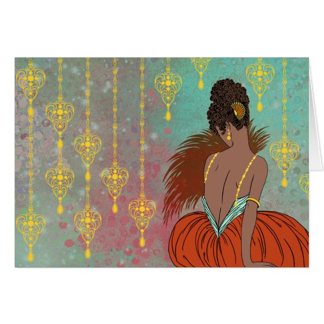 Cartão Senhora com jóias - BIANCA do art deco: Verão do (Frente horizontal)