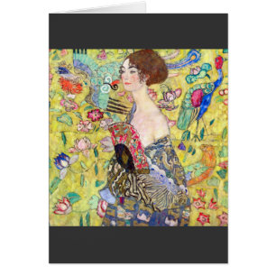 Cartão Senhora com o fã por Gustavo Klimt