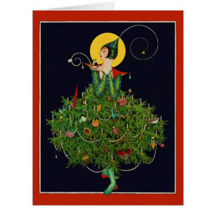 CARTÃO SENHORA COM PRESENTES DE NATAL ART DÉCO BELEZA MOD
