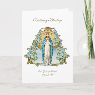 Cartão Senhora Irlandesa de Knock Virgem Maria Floral Azu