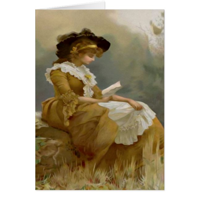 Cartão Senhora Leitura do vintage (Frente)