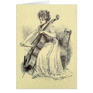 Cartão Senhora Playing Violoncelo