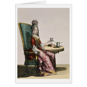 Cartão Senhora Taking Café, placa de forma, c.1695