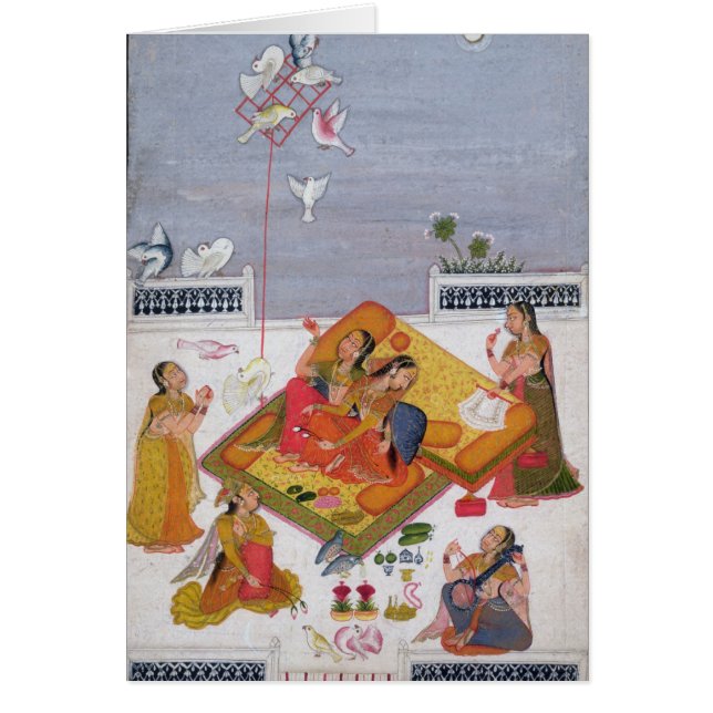 Cartão Senhoras que olham os pombos, 1770 (Frente)