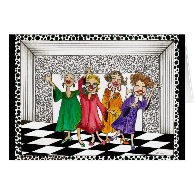 Cartão Senhoras Whimsical Executando em Canção e Dança (Frente Horizontal)