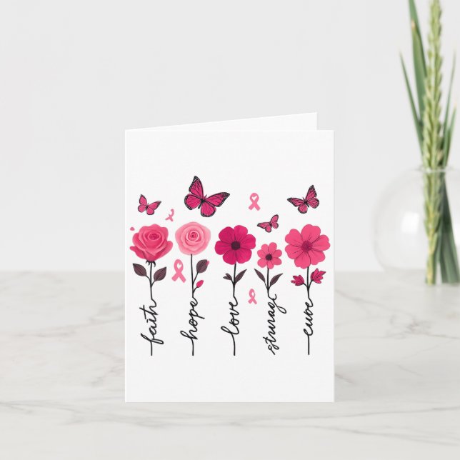 Cartão Sensibilização do Cancer de Mama Fé Esperança Forç (Frente)