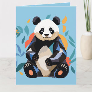Cartão Sentado Colorido Urso de Panda Nome Personalizado 