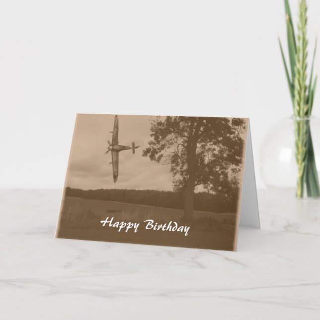 Cartão Sepia Spitfire Feliz Aniversário (Frente)