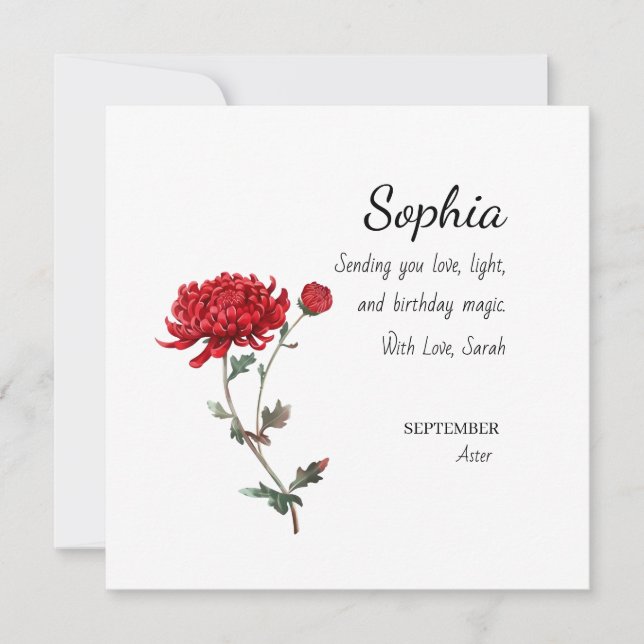 Cartão September Aster Personalized Birthday (Frente)