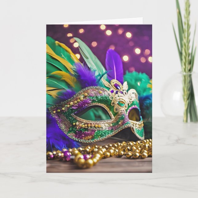 Cartão Sequin Mardi Gras Mask Birthday (Frente)