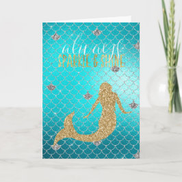 Cartão Sereia Água Dourado Prata Brilho Glitter