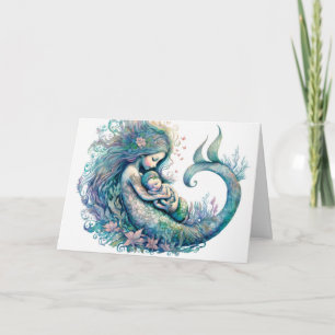 Cartão Sereia com Bebê Aquarela Novo Chá de Bebê