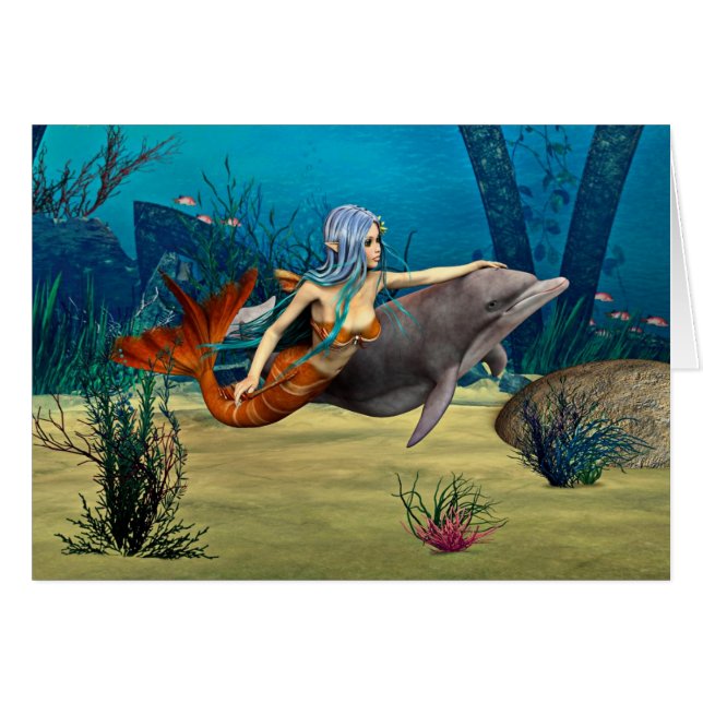Cartão Sereia com Golfinho (Frente Horizontal)