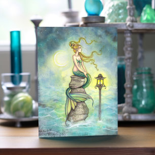 Cartão Sereia com Lanterna e Arte Fantástica da Lua