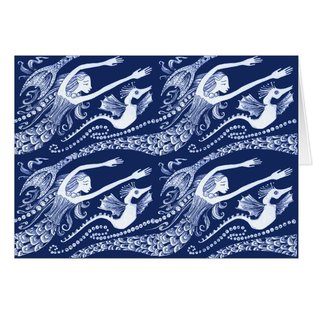 Cartão Sereia com pérolas e cavalo marinho (Frente Horizontal)