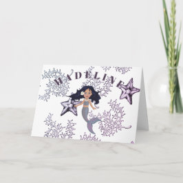 Cartão Sereia Cute Dark Hair Sob O Aniversário Do Mar