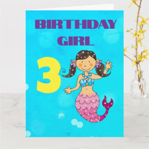 Cartão Sereia de Cabelo Escuro Personalizado para Menina 