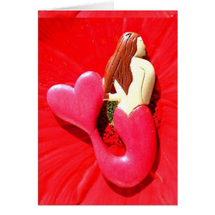 Cartão sereia de cauda vermelha