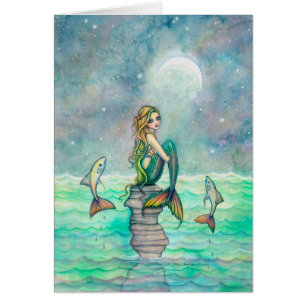 Cartão Sereia do Mar Pacífico e Arte de Fantasia de Peixe