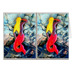 Cartão sereia loira em vermelho