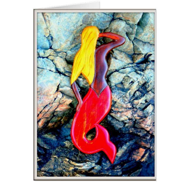 Cartão sereia loira em vermelho (Frente)