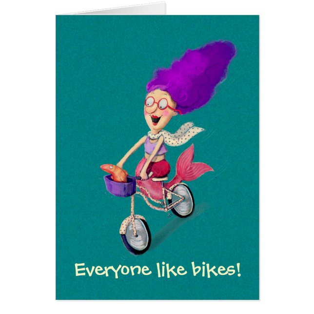 Cartão Sereia na bicicleta (Frente)