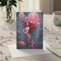 Sereia Pintando Balões de Aniversário Rosa