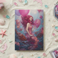 Sereia Pintando Balões de Aniversário Rosa