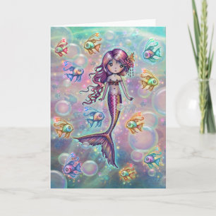Cartão Sereia Rosa Pequenina e Arte de Fantasia de Peixe