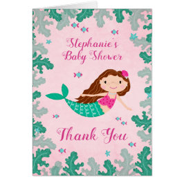 Cartão Sereia Rosa Sob O Chá de fraldas Do Mar