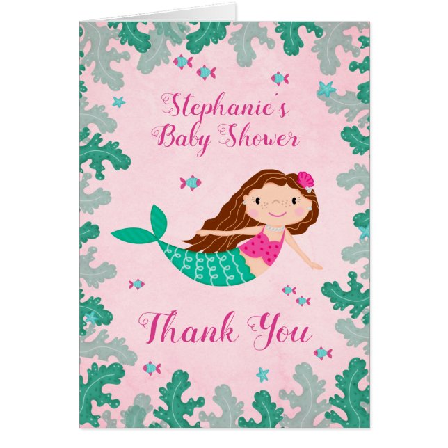 Cartão Sereia Rosa Sob O Chá de fraldas Do Mar (Frente)