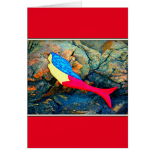 Cartão sereia vermelha e azul