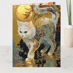 Cartão Serene Rinpa Cat Zen Dourado japonês