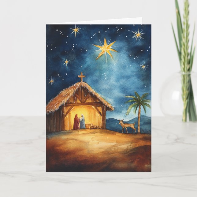 Cartão Serene Silent Night Watercolor (Frente)